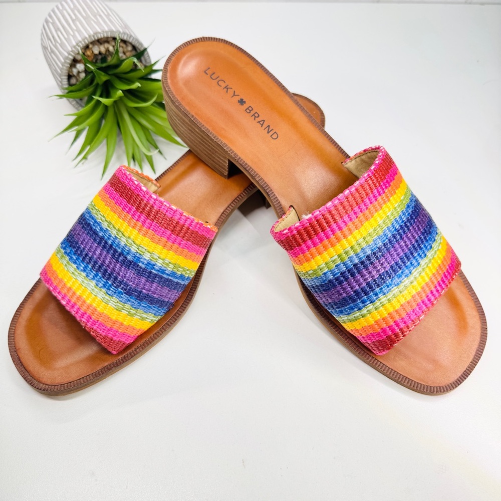 10.0 Lucky Brand Frijana Rainbow Rattan Woven Upper Heeled Sandal
